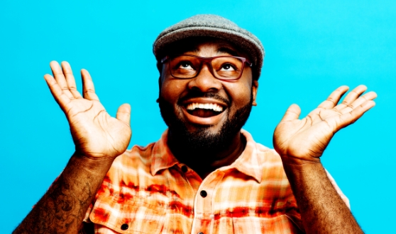 Excited man looking up